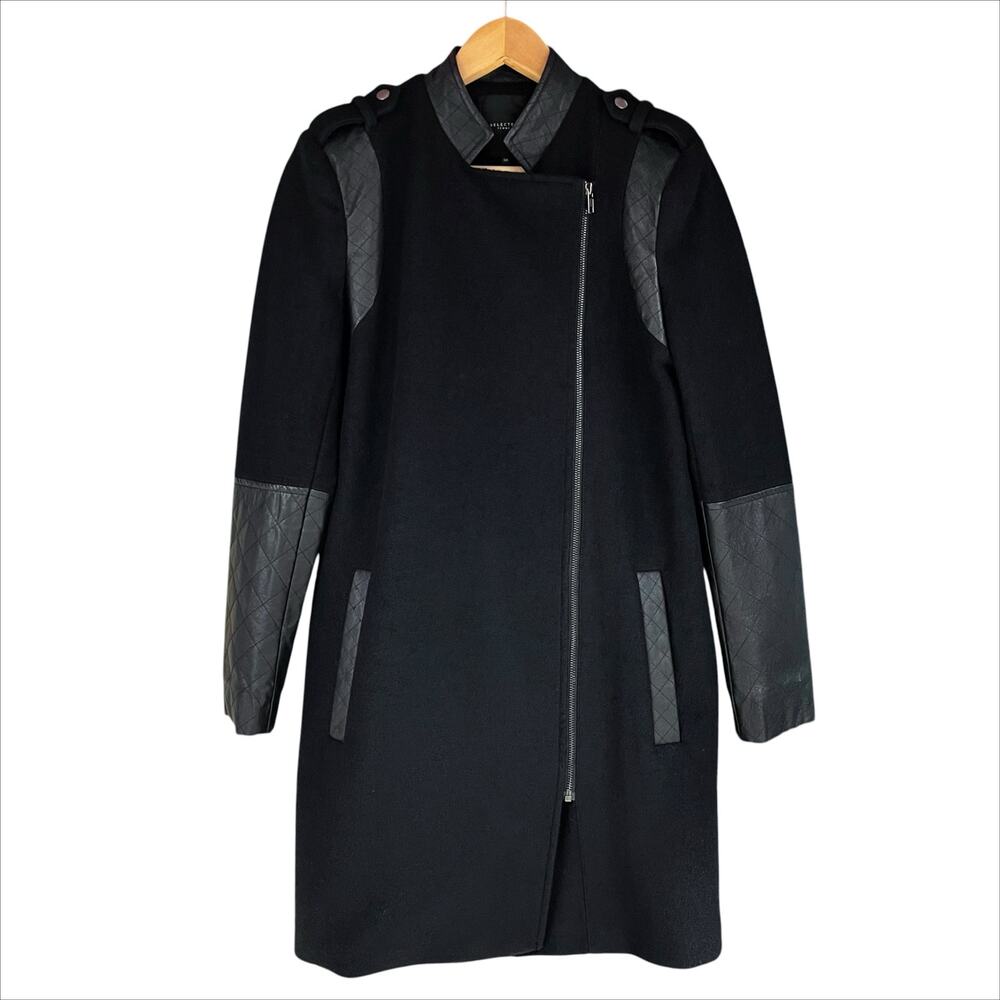 SELECTED FEMME Black Forma Wool Blend w/ Pig Leather Moto Coat EU 38 (US M 6/8)